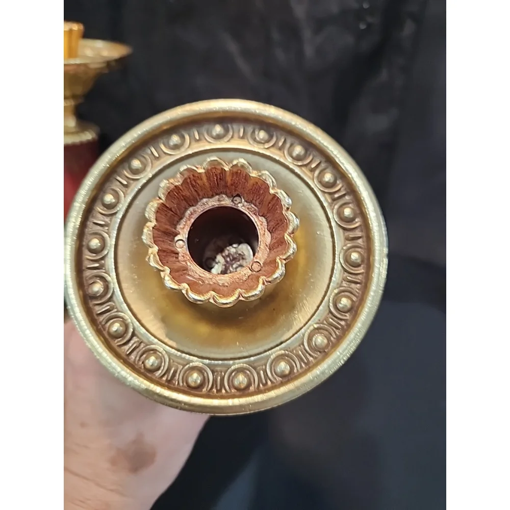 Vintage Dilly Gilt Candle Holders Made In USA Red Patina 10
